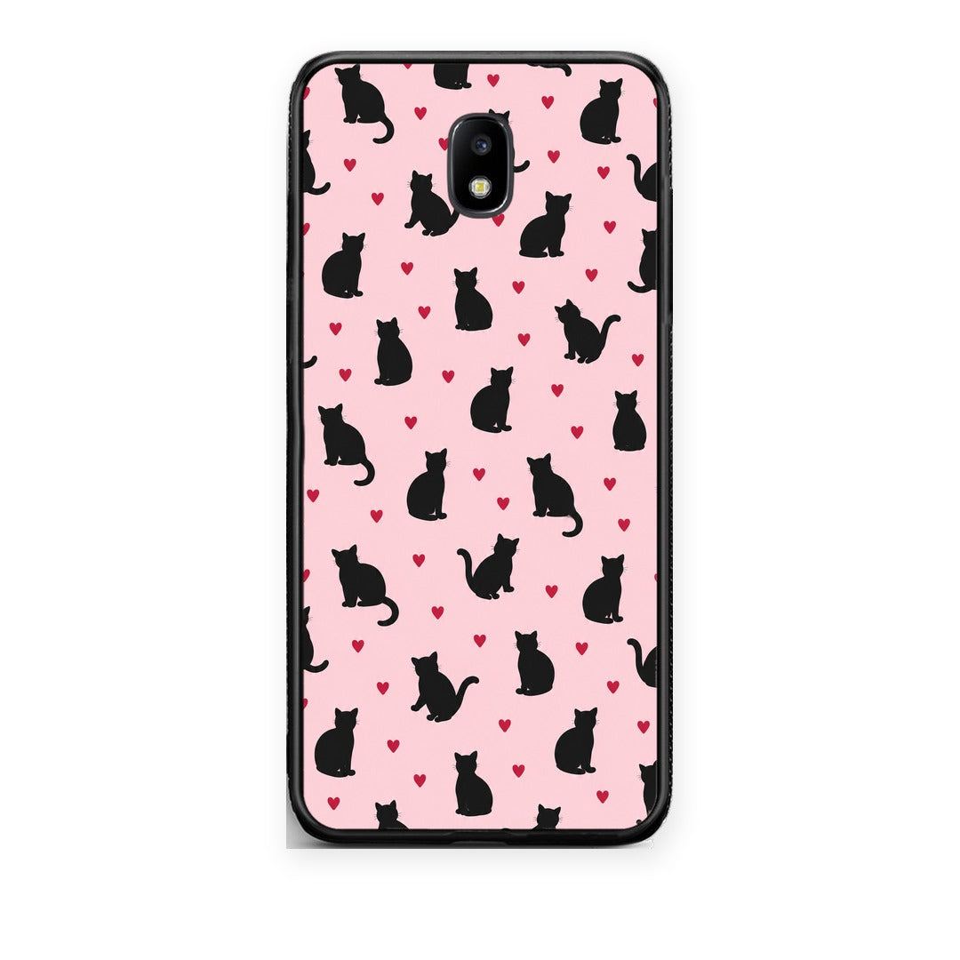 Θήκη Samsung Galaxy J5 2017 Black Cat Silhouettes and Hearts on Pink από τη Smartfits με σχέδιο στο πίσω μέρος και μαύρο περίβλημα | Samsung Galaxy J5 2017 Black Cat Silhouettes and Hearts on Pink case with colorful back and black bezels