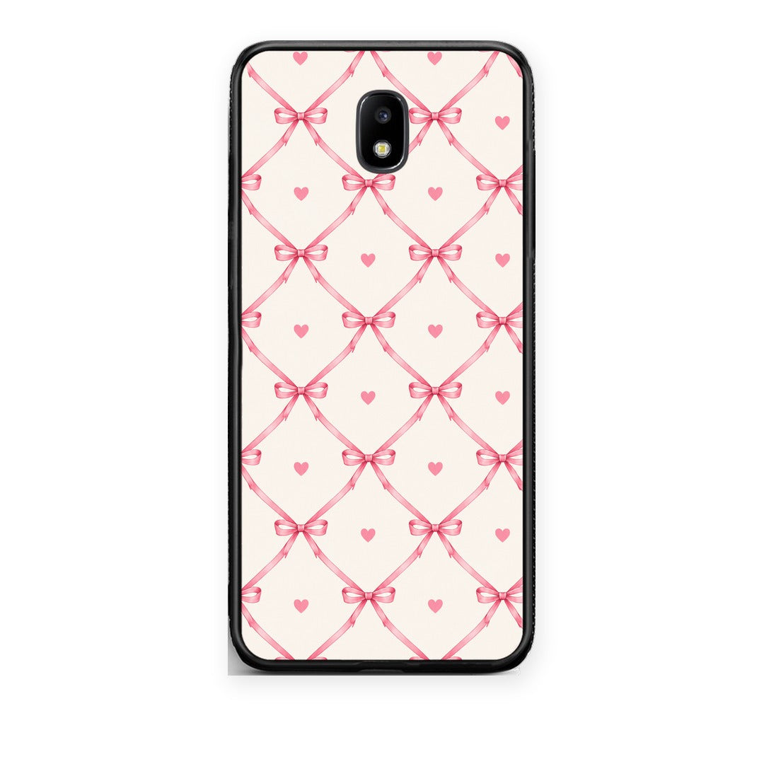 Θήκη Samsung Galaxy J5 2017 Pink Bow Lattice and Hearts on Cream από τη Smartfits με σχέδιο στο πίσω μέρος και μαύρο περίβλημα | Samsung Galaxy J5 2017 Pink Bow Lattice and Hearts on Cream case with colorful back and black bezels