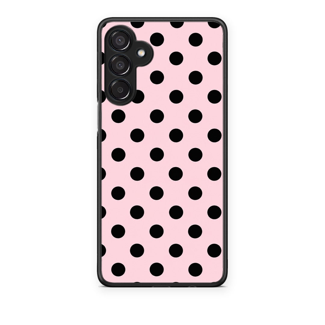 Θήκη Samsung Galaxy M15 Black Polka Dots on Pink από τη Smartfits με σχέδιο στο πίσω μέρος και μαύρο περίβλημα | Samsung Galaxy M15 Black Polka Dots on Pink case with colorful back and black bezels