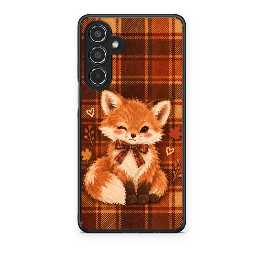 Θήκη Samsung Galaxy M35 5G Fox on Autumn Tartan από τη Smartfits με σχέδιο στο πίσω μέρος και μαύρο περίβλημα | Samsung Galaxy M35 5G Fox on Autumn Tartan case with colorful back and black bezels