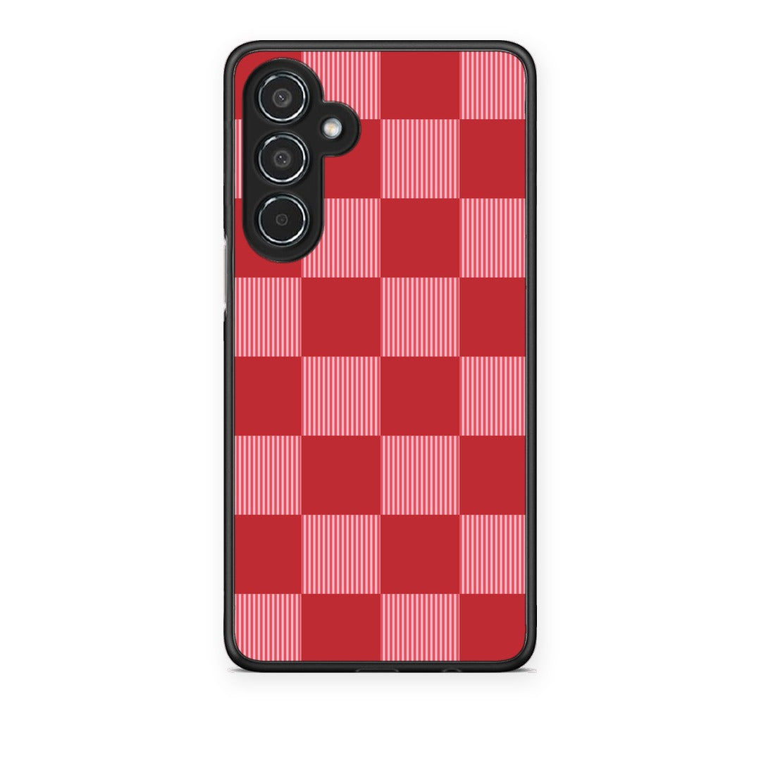 Θήκη Samsung Galaxy M35 5G Red and Pink Striped Checks από τη Smartfits με σχέδιο στο πίσω μέρος και μαύρο περίβλημα | Samsung Galaxy M35 5G Red and Pink Striped Checks case with colorful back and black bezels