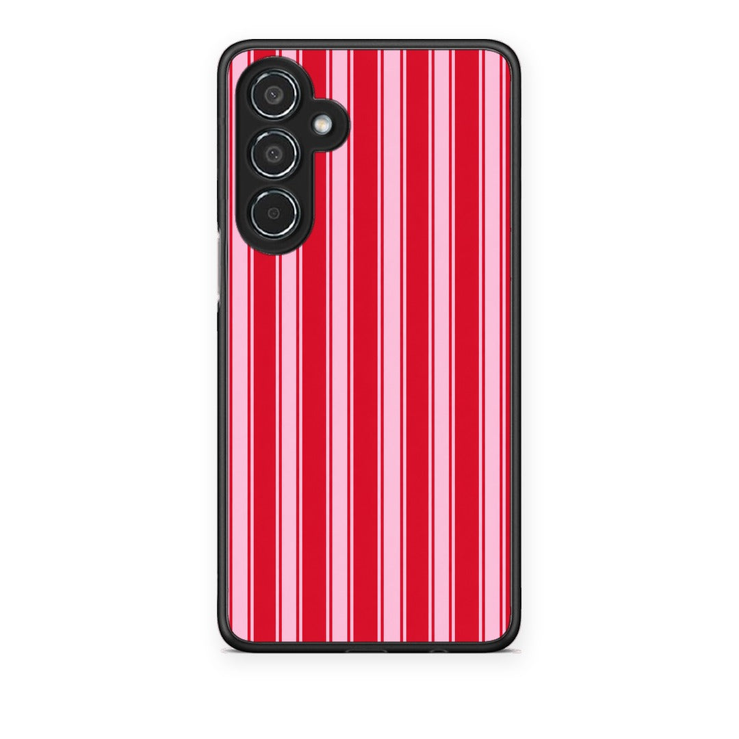 Θήκη Samsung Galaxy M35 5G Red and Pink Vertical Pinstripes από τη Smartfits με σχέδιο στο πίσω μέρος και μαύρο περίβλημα | Samsung Galaxy M35 5G Red and Pink Vertical Pinstripes case with colorful back and black bezels