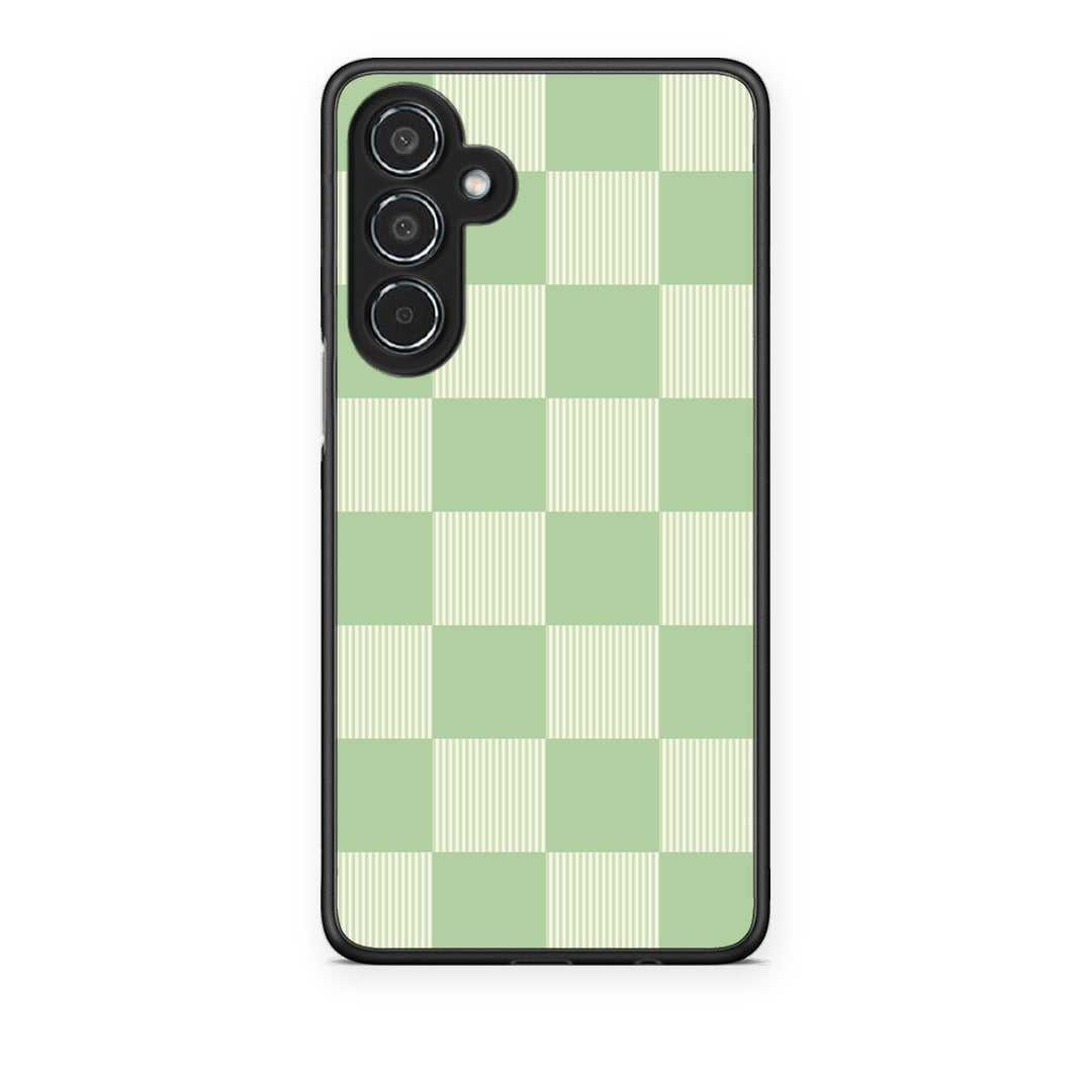 Θήκη Samsung Galaxy M35 5G Sage and Cream Striped Checks από τη Smartfits με σχέδιο στο πίσω μέρος και μαύρο περίβλημα | Samsung Galaxy M35 5G Sage and Cream Striped Checks case with colorful back and black bezels
