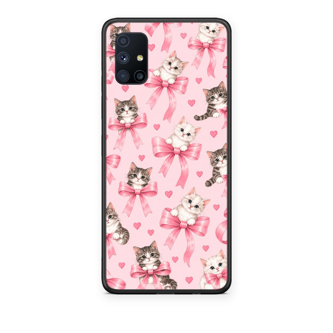 Θήκη Samsung Galaxy M51 Kittens and Pink Bows on Pink από τη Smartfits με σχέδιο στο πίσω μέρος και μαύρο περίβλημα | Samsung Galaxy M51 Kittens and Pink Bows on Pink case with colorful back and black bezels