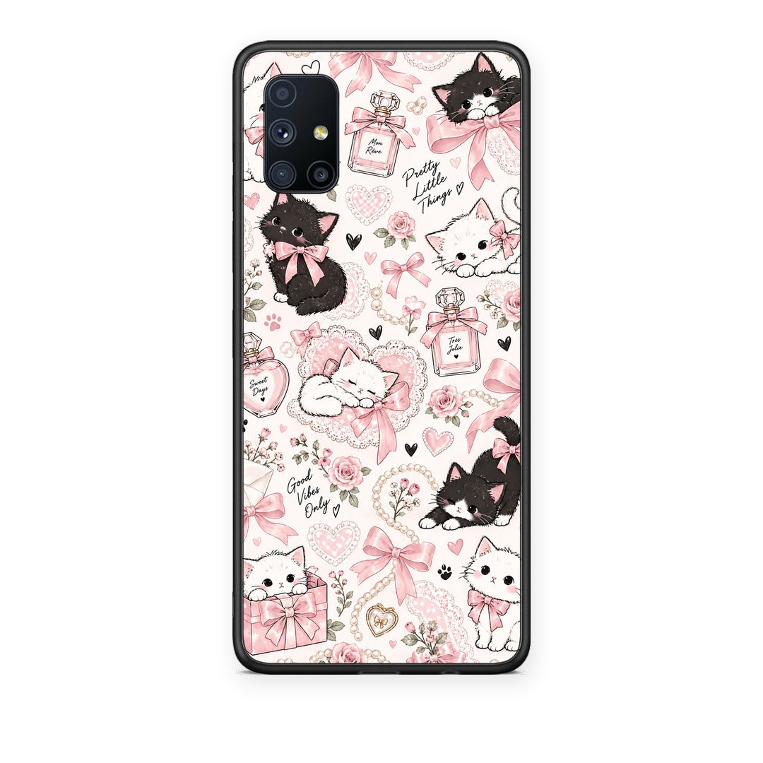 Θήκη Samsung Galaxy M51 Pink Bows and Kittens Collage από τη Smartfits με σχέδιο στο πίσω μέρος και μαύρο περίβλημα | Samsung Galaxy M51 Pink Bows and Kittens Collage case with colorful back and black bezels