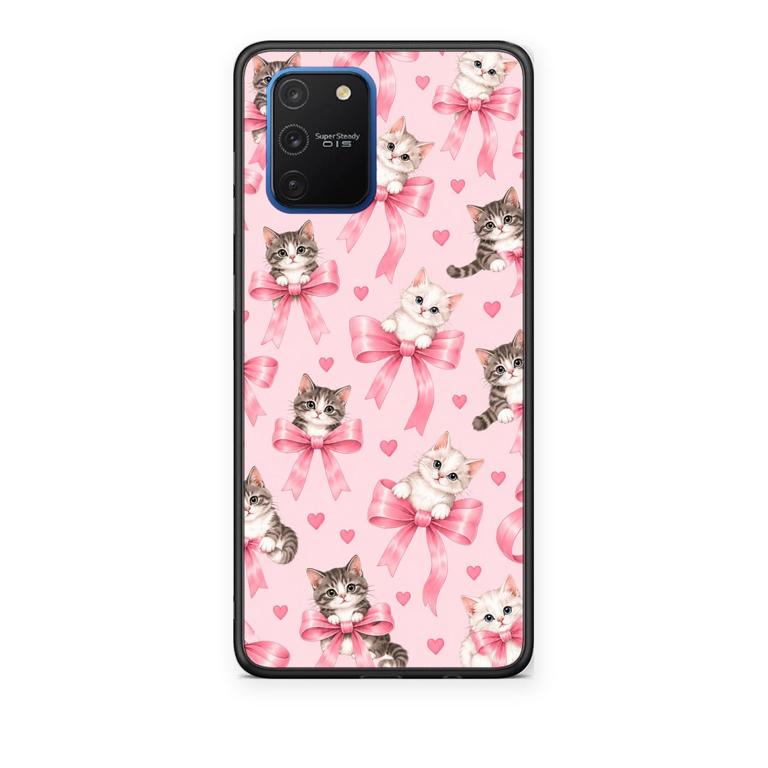Θήκη Samsung Galaxy S10 Lite Kittens and Pink Bows on Pink από τη Smartfits με σχέδιο στο πίσω μέρος και μαύρο περίβλημα | Samsung Galaxy S10 Lite Kittens and Pink Bows on Pink case with colorful back and black bezels