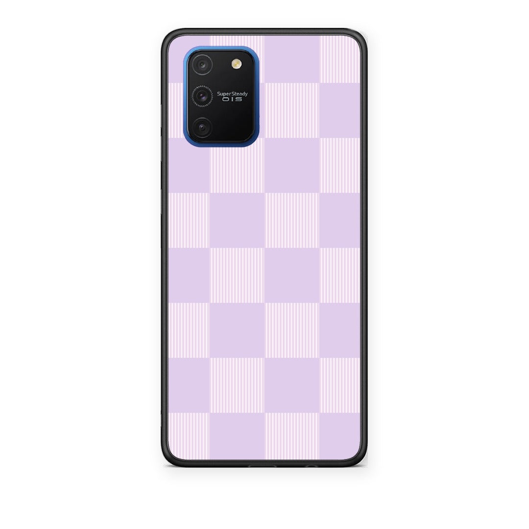Θήκη Samsung Galaxy S10 Lite Lilac and Cream Striped Checks από τη Smartfits με σχέδιο στο πίσω μέρος και μαύρο περίβλημα | Samsung Galaxy S10 Lite Lilac and Cream Striped Checks case with colorful back and black bezels