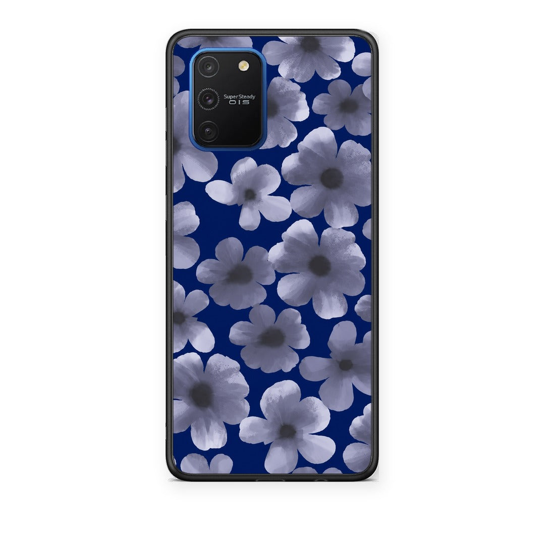 Θήκη Samsung Galaxy S10 Lite Pale Blue Flowers on Navy από τη Smartfits με σχέδιο στο πίσω μέρος και μαύρο περίβλημα | Samsung Galaxy S10 Lite Pale Blue Flowers on Navy case with colorful back and black bezels