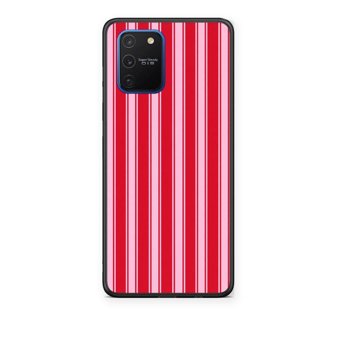 Θήκη Samsung Galaxy S10 Lite Red and Pink Vertical Pinstripes από τη Smartfits με σχέδιο στο πίσω μέρος και μαύρο περίβλημα | Samsung Galaxy S10 Lite Red and Pink Vertical Pinstripes case with colorful back and black bezels