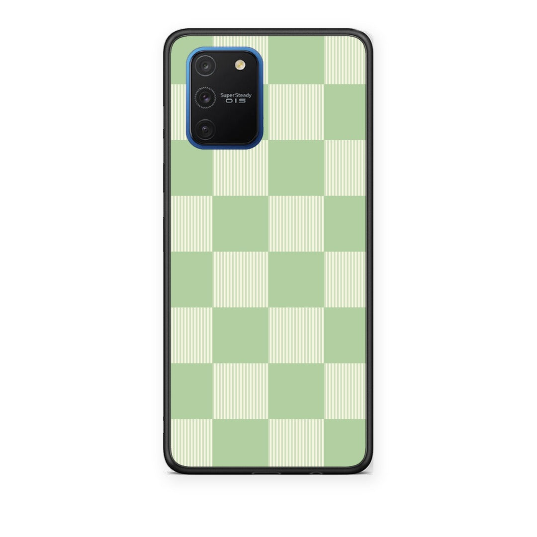 Θήκη Samsung Galaxy S10 Lite Sage and Cream Striped Checks από τη Smartfits με σχέδιο στο πίσω μέρος και μαύρο περίβλημα | Samsung Galaxy S10 Lite Sage and Cream Striped Checks case with colorful back and black bezels
