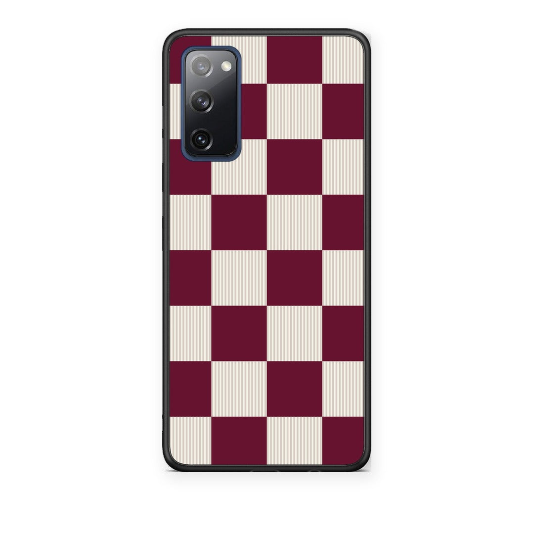 Θήκη Samsung Galaxy S20 FE Burgundy and Cream Striped Checks από τη Smartfits με σχέδιο στο πίσω μέρος και μαύρο περίβλημα | Samsung Galaxy S20 FE Burgundy and Cream Striped Checks case with colorful back and black bezels