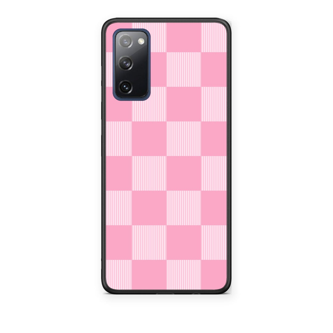 Θήκη Samsung Galaxy S20 FE Pink and White Striped Checks από τη Smartfits με σχέδιο στο πίσω μέρος και μαύρο περίβλημα | Samsung Galaxy S20 FE Pink and White Striped Checks case with colorful back and black bezels