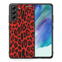Thumbnail for Θήκη Samsung S21 FE Red Leopard Animal από τη Smartfits με σχέδιο στο πίσω μέρος και μαύρο περίβλημα | Samsung S21 FE Red Leopard Animal case with colorful back and black bezels