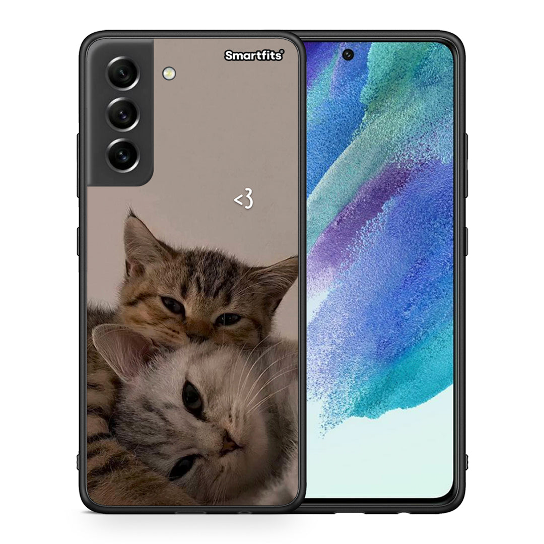 Θήκη Samsung S21 FE Cats In Love από τη Smartfits με σχέδιο στο πίσω μέρος και μαύρο περίβλημα | Samsung S21 FE Cats In Love case with colorful back and black bezels
