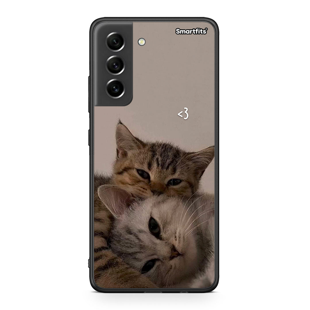 Samsung S21 FE Cats In Love Θήκη από τη Smartfits με σχέδιο στο πίσω μέρος και μαύρο περίβλημα | Smartphone case with colorful back and black bezels by Smartfits