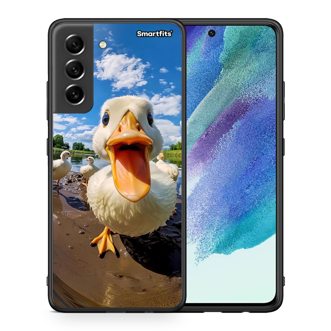 Θήκη Samsung S21 FE Duck Face από τη Smartfits με σχέδιο στο πίσω μέρος και μαύρο περίβλημα | Samsung S21 FE Duck Face case with colorful back and black bezels