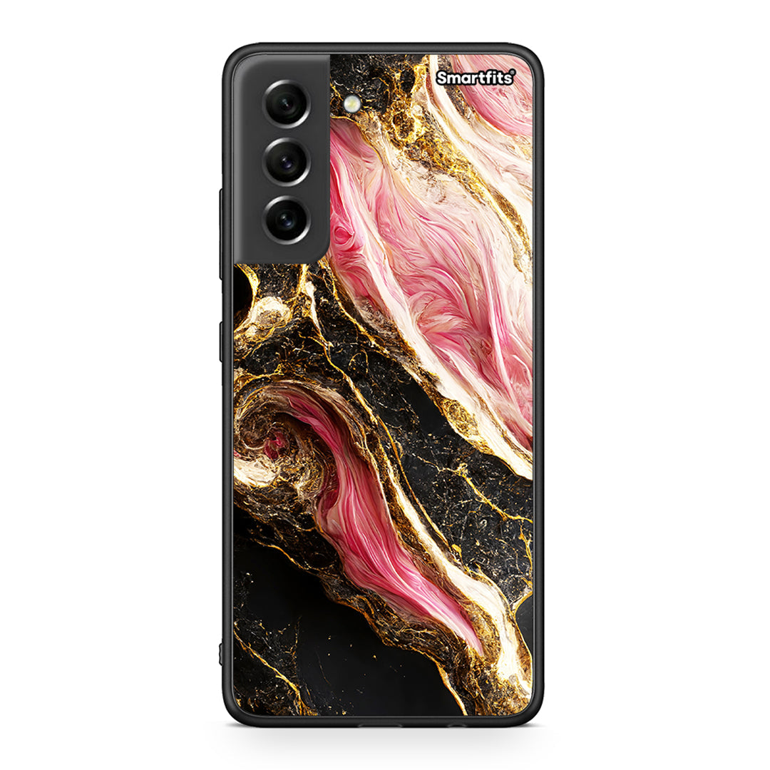 Samsung S21 FE Glamorous Pink Marble θήκη από τη Smartfits με σχέδιο στο πίσω μέρος και μαύρο περίβλημα | Smartphone case with colorful back and black bezels by Smartfits