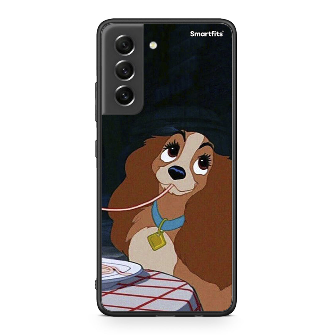 Samsung S21 FE Lady And Tramp 2 Θήκη Αγίου Βαλεντίνου από τη Smartfits με σχέδιο στο πίσω μέρος και μαύρο περίβλημα | Smartphone case with colorful back and black bezels by Smartfits