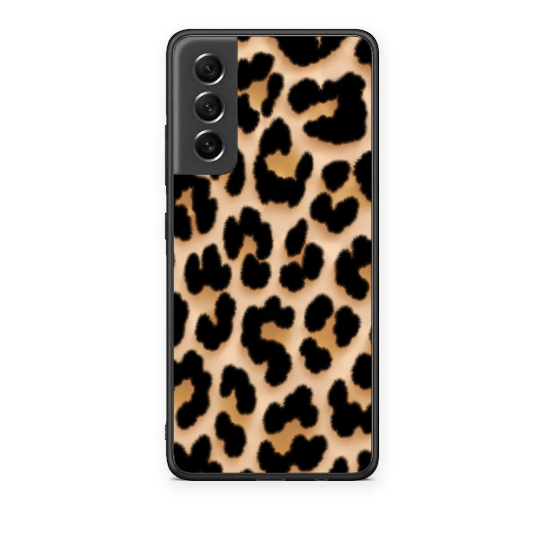 Θήκη Samsung Galaxy S21 FE Leopard Print Tan Large από τη Smartfits με σχέδιο στο πίσω μέρος και μαύρο περίβλημα | Samsung Galaxy S21 FE Leopard Print Tan Large case with colorful back and black bezels
