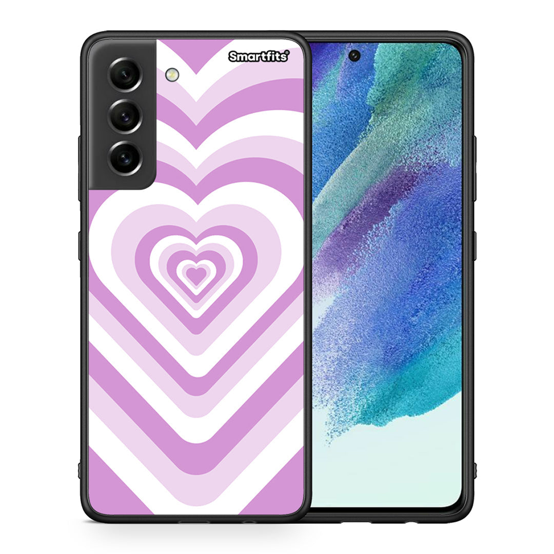 Θήκη Samsung S21 FE Lilac Hearts από τη Smartfits με σχέδιο στο πίσω μέρος και μαύρο περίβλημα | Samsung S21 FE Lilac Hearts case with colorful back and black bezels