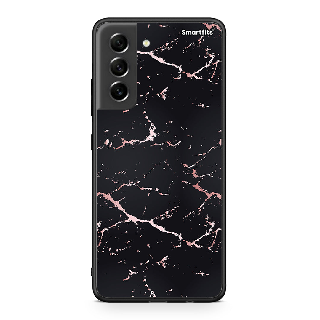 4 - Samsung S21 FE Black Rosegold Marble case, cover, bumper