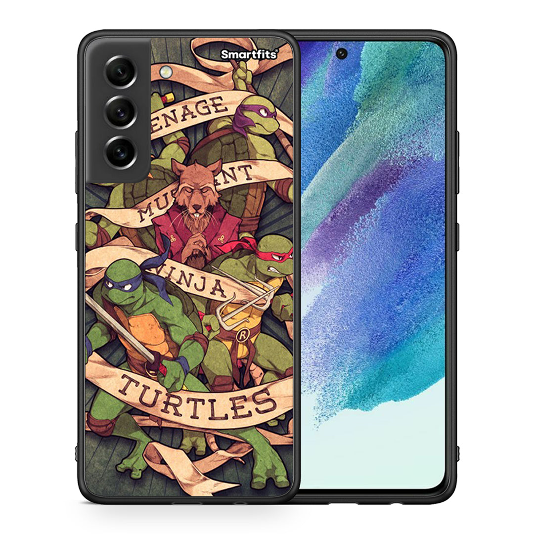 Θήκη Samsung S21 FE Ninja Turtles από τη Smartfits με σχέδιο στο πίσω μέρος και μαύρο περίβλημα | Samsung S21 FE Ninja Turtles case with colorful back and black bezels