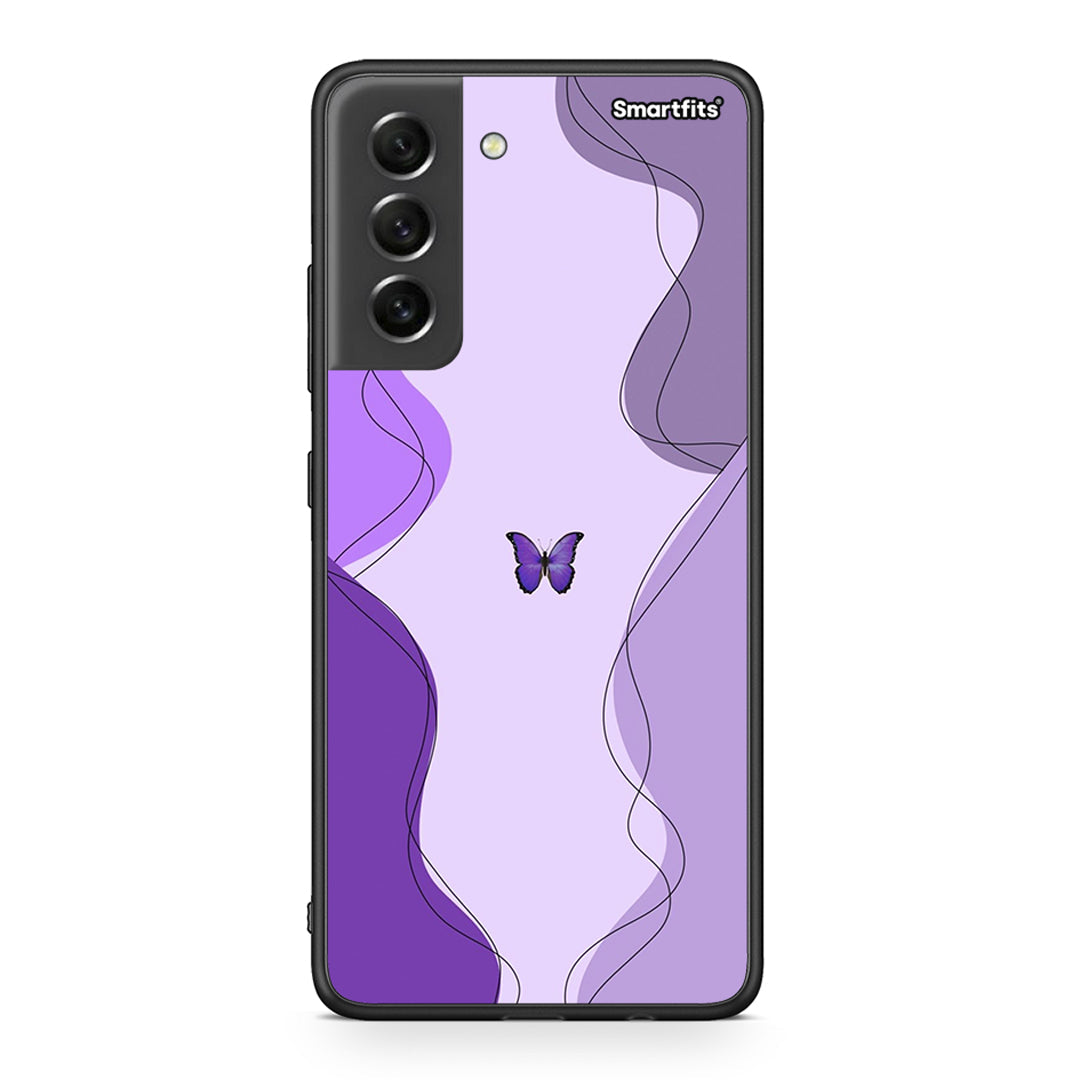 Samsung S21 FE Purple Mariposa Θήκη Αγίου Βαλεντίνου από τη Smartfits με σχέδιο στο πίσω μέρος και μαύρο περίβλημα | Smartphone case with colorful back and black bezels by Smartfits