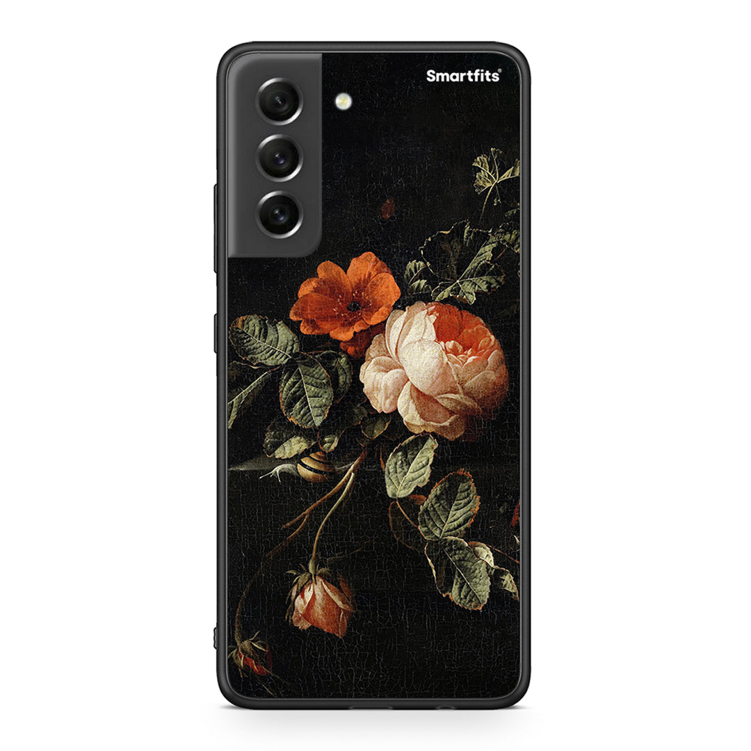 Samsung S21 FE Vintage Roses θήκη από τη Smartfits με σχέδιο στο πίσω μέρος και μαύρο περίβλημα | Smartphone case with colorful back and black bezels by Smartfits
