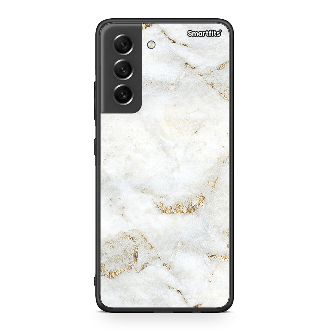 Samsung S21 FE White Gold Marble θήκη από τη Smartfits με σχέδιο στο πίσω μέρος και μαύρο περίβλημα | Smartphone case with colorful back and black bezels by Smartfits