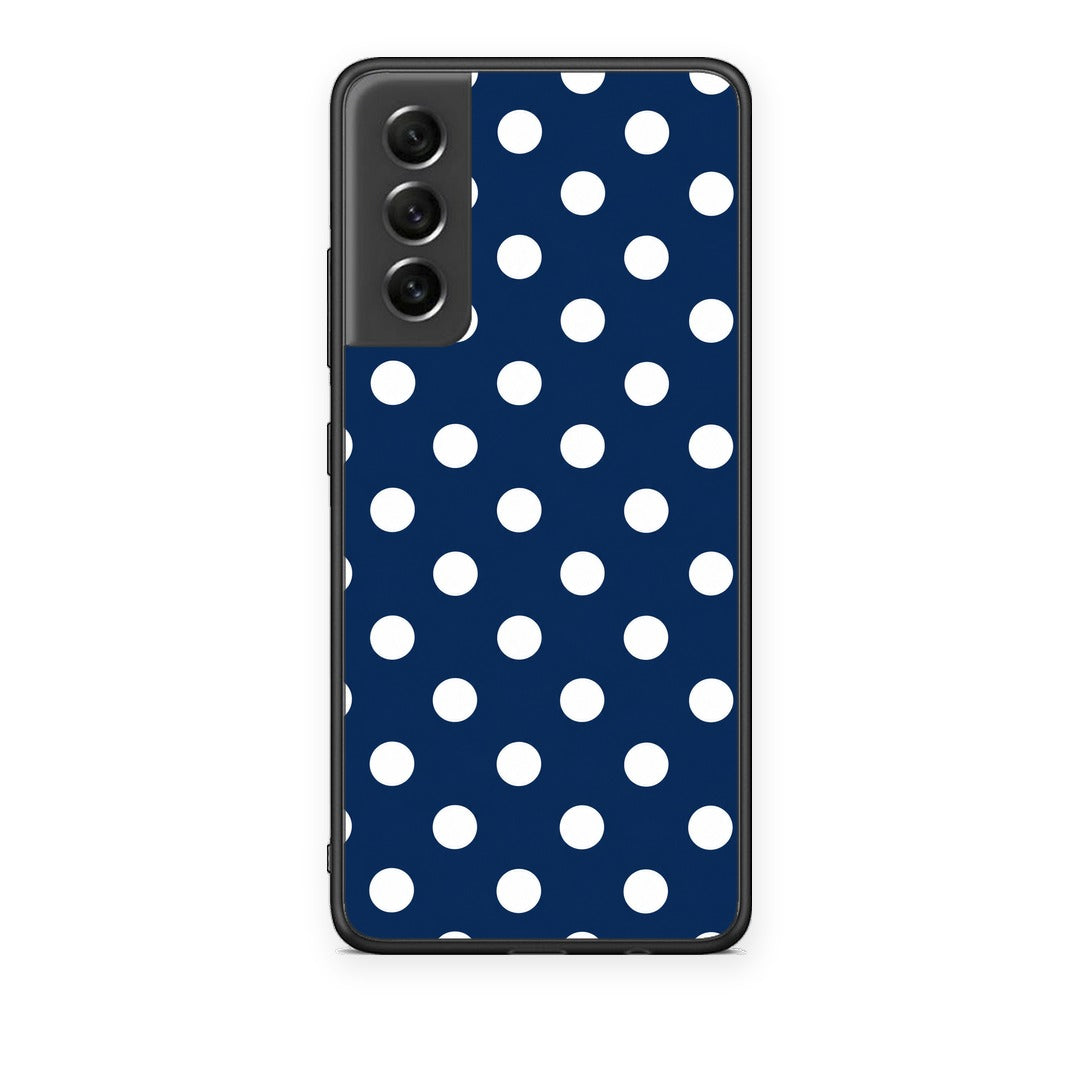 Θήκη Samsung Galaxy S21 FE White Large Polka Dots on Navy από τη Smartfits με σχέδιο στο πίσω μέρος και μαύρο περίβλημα | Samsung Galaxy S21 FE White Large Polka Dots on Navy case with colorful back and black bezels
