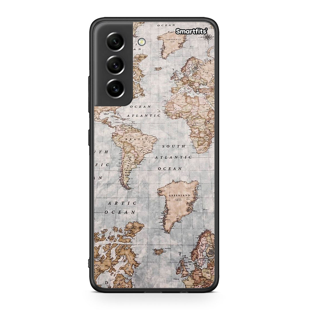 Samsung S21 FE World Map Θήκη από τη Smartfits με σχέδιο στο πίσω μέρος και μαύρο περίβλημα | Smartphone case with colorful back and black bezels by Smartfits
