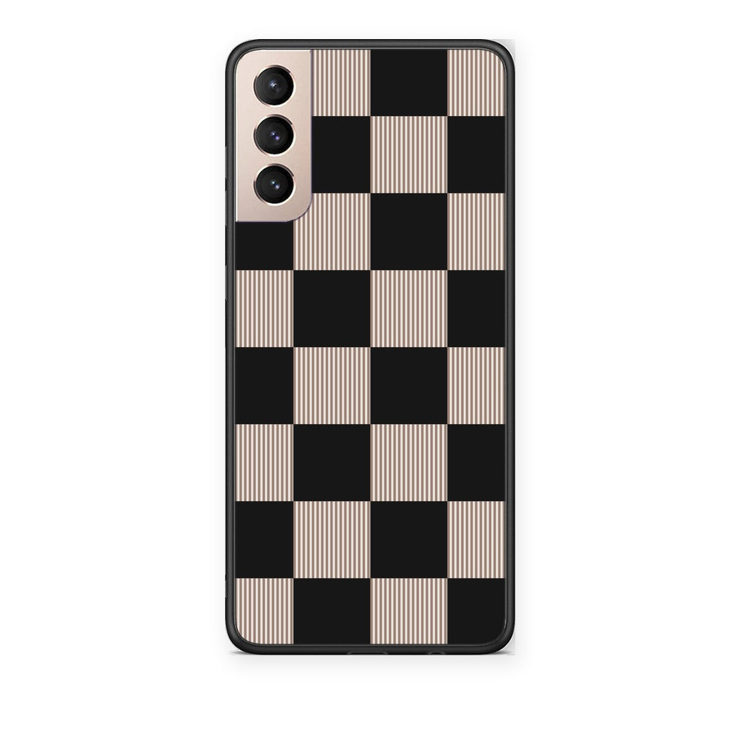 Θήκη Samsung Galaxy S21+ Black and Taupe Striped Checks από τη Smartfits με σχέδιο στο πίσω μέρος και μαύρο περίβλημα | Samsung Galaxy S21+ Black and Taupe Striped Checks case with colorful back and black bezels