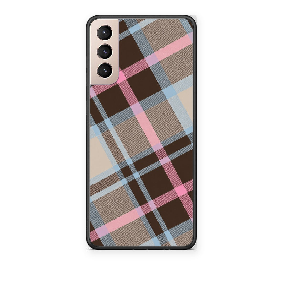Θήκη Samsung Galaxy S21+ Brown Pink and Blue Diagonal Plaid από τη Smartfits με σχέδιο στο πίσω μέρος και μαύρο περίβλημα | Samsung Galaxy S21+ Brown Pink and Blue Diagonal Plaid case with colorful back and black bezels