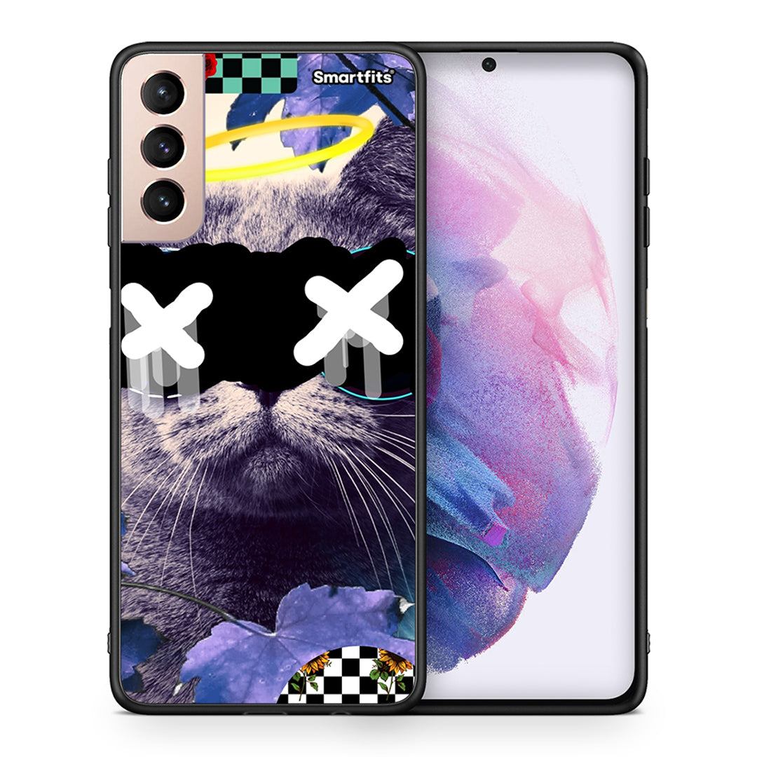 Θήκη Samsung S21+ Cat Collage από τη Smartfits με σχέδιο στο πίσω μέρος και μαύρο περίβλημα | Samsung S21+ Cat Collage case with colorful back and black bezels