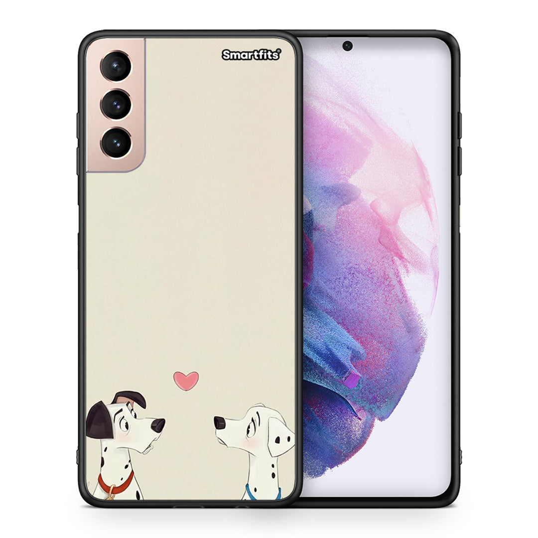 Θήκη Samsung S21+ Dalmatians Love από τη Smartfits με σχέδιο στο πίσω μέρος και μαύρο περίβλημα | Samsung S21+ Dalmatians Love case with colorful back and black bezels