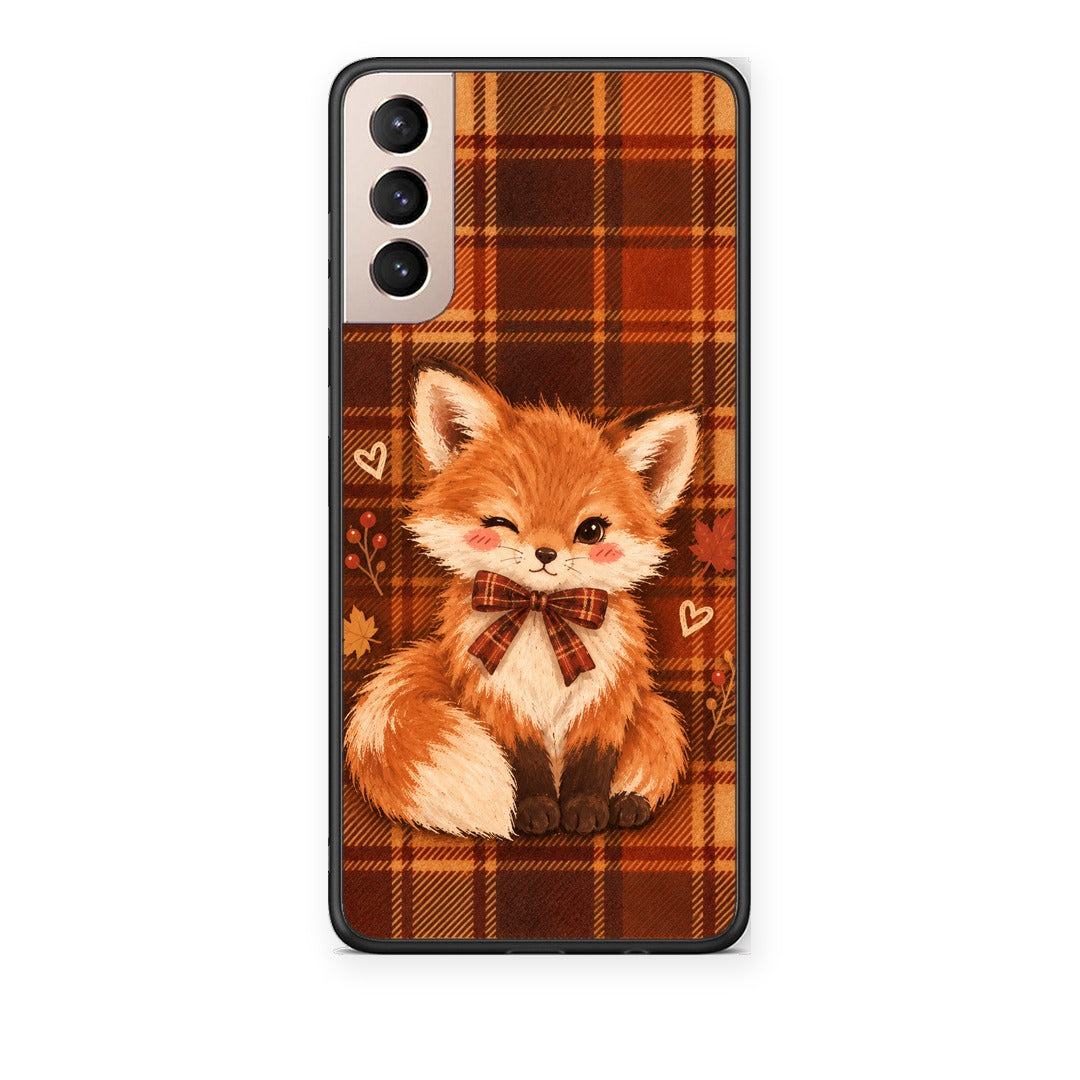 Θήκη Samsung Galaxy S21+ Fox on Autumn Tartan από τη Smartfits με σχέδιο στο πίσω μέρος και μαύρο περίβλημα | Samsung Galaxy S21+ Fox on Autumn Tartan case with colorful back and black bezels