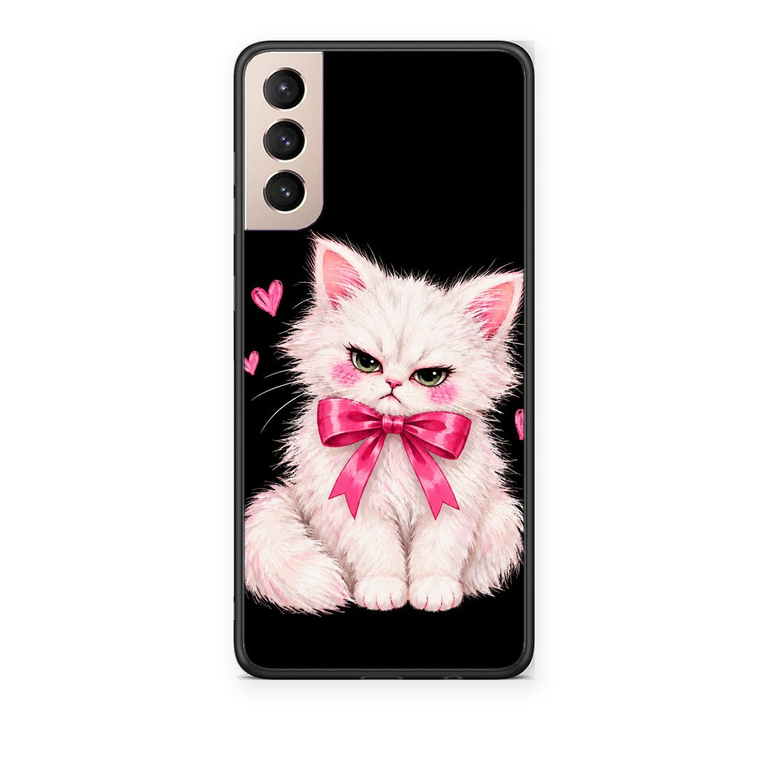 Θήκη Samsung Galaxy S21+ Grumpy Party Kitten on Black από τη Smartfits με σχέδιο στο πίσω μέρος και μαύρο περίβλημα | Samsung Galaxy S21+ Grumpy Party Kitten on Black case with colorful back and black bezels