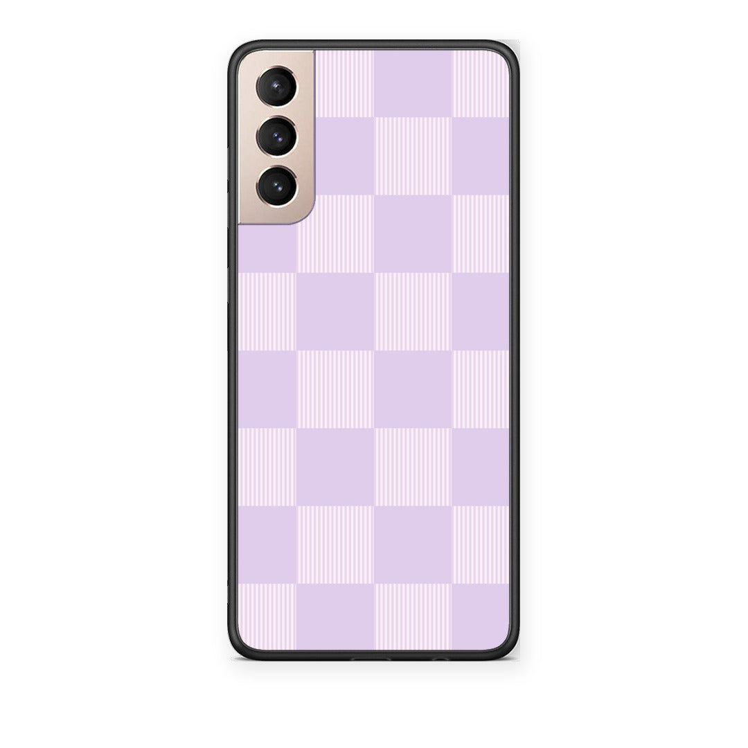 Θήκη Samsung Galaxy S21+ Lilac and Cream Striped Checks από τη Smartfits με σχέδιο στο πίσω μέρος και μαύρο περίβλημα | Samsung Galaxy S21+ Lilac and Cream Striped Checks case with colorful back and black bezels