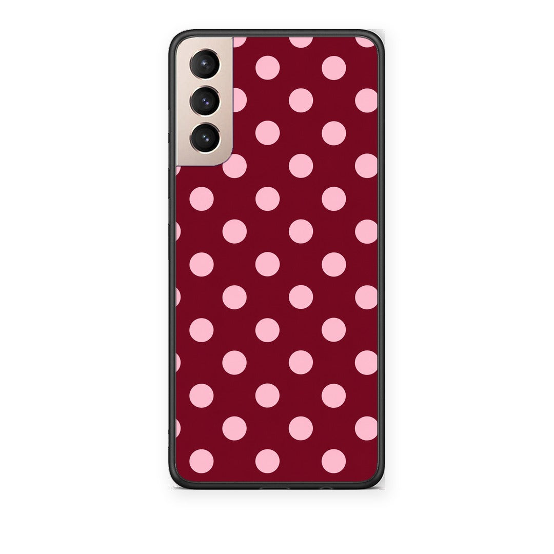Θήκη Samsung Galaxy S21+ Pink Polka Dots on Burgundy από τη Smartfits με σχέδιο στο πίσω μέρος και μαύρο περίβλημα | Samsung Galaxy S21+ Pink Polka Dots on Burgundy case with colorful back and black bezels