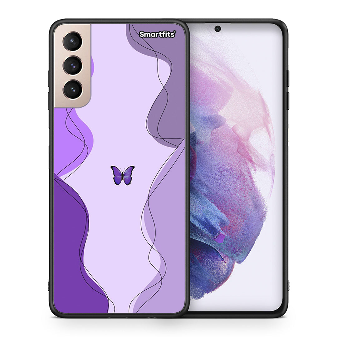 Θήκη Αγίου Βαλεντίνου Samsung S21+ Purple Mariposa από τη Smartfits με σχέδιο στο πίσω μέρος και μαύρο περίβλημα | Samsung S21+ Purple Mariposa case with colorful back and black bezels