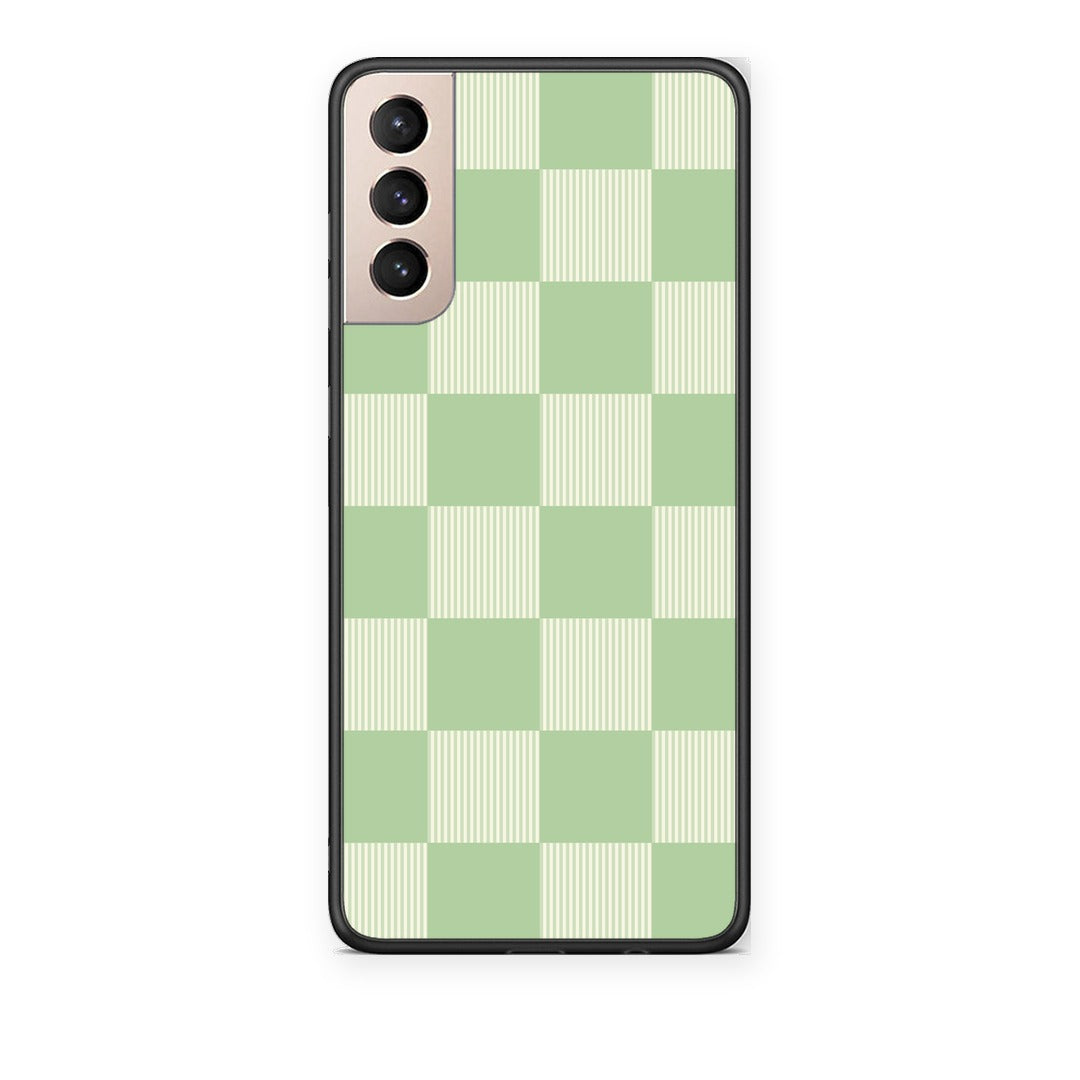 Θήκη Samsung Galaxy S21+ Sage and Cream Striped Checks από τη Smartfits με σχέδιο στο πίσω μέρος και μαύρο περίβλημα | Samsung Galaxy S21+ Sage and Cream Striped Checks case with colorful back and black bezels