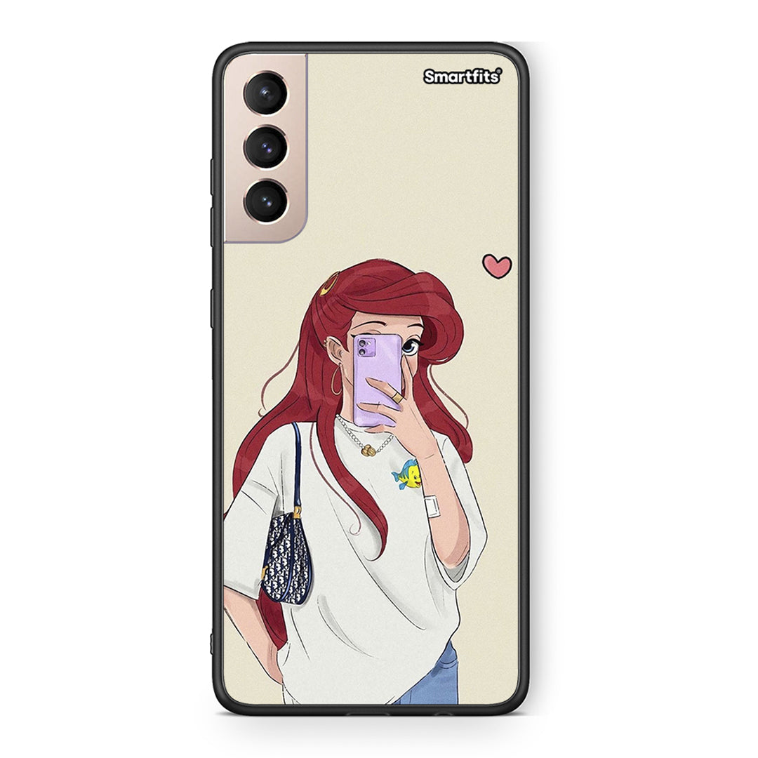 Samsung S21+ Walking Mermaid Θήκη από τη Smartfits με σχέδιο στο πίσω μέρος και μαύρο περίβλημα | Smartphone case with colorful back and black bezels by Smartfits