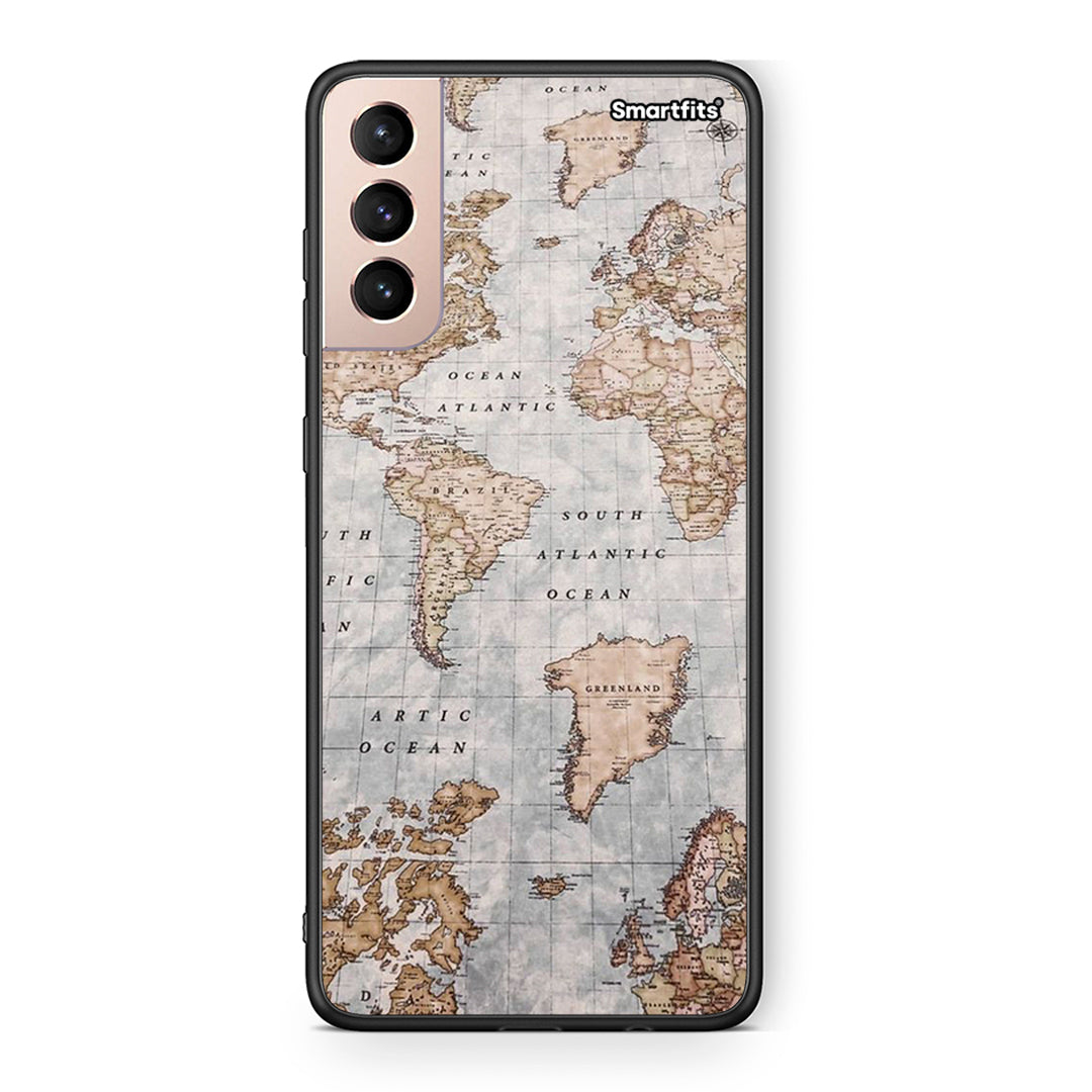 Samsung S21+ World Map Θήκη από τη Smartfits με σχέδιο στο πίσω μέρος και μαύρο περίβλημα | Smartphone case with colorful back and black bezels by Smartfits