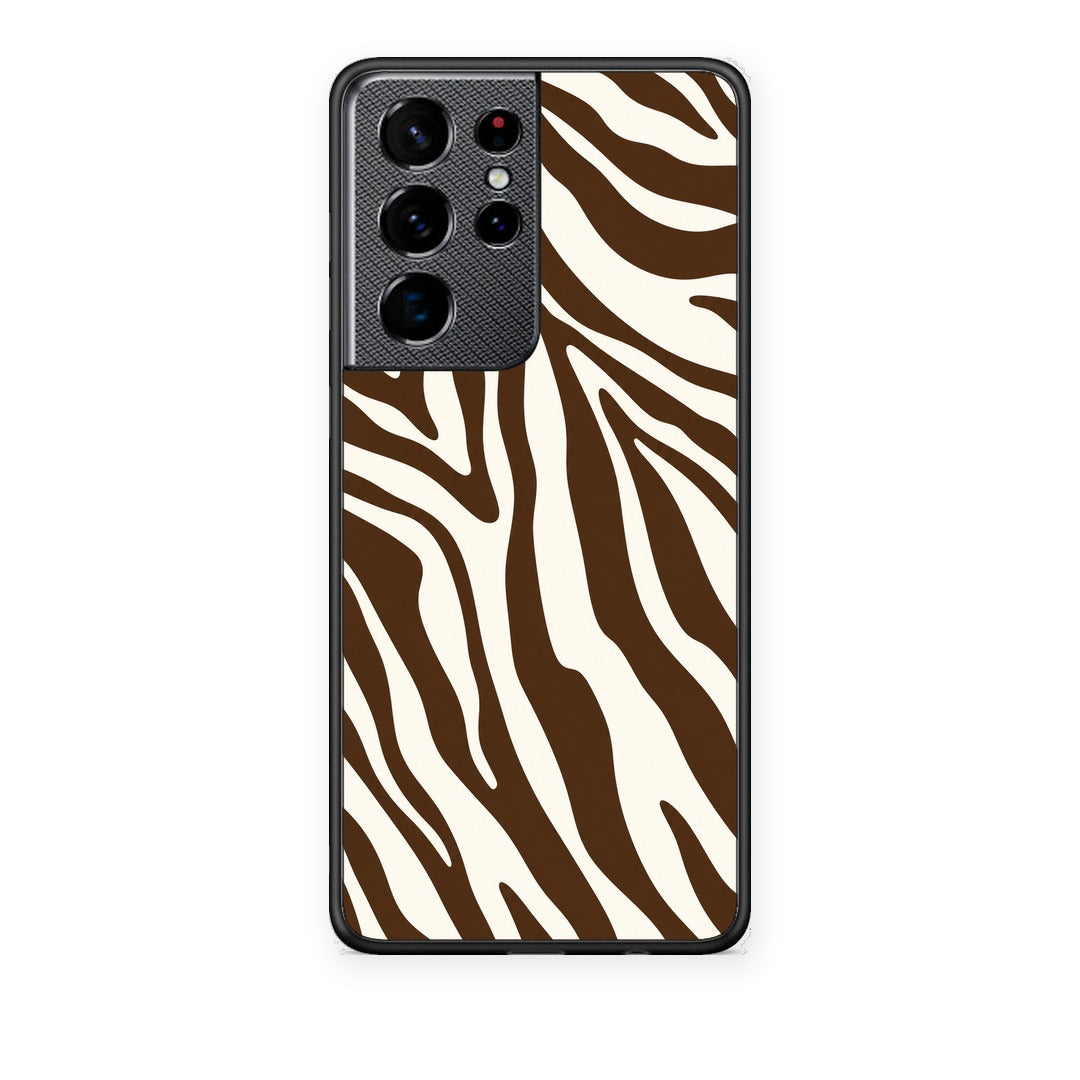Θήκη Samsung Galaxy S21 Ultra Brown and Cream Zebra Stripes από τη Smartfits με σχέδιο στο πίσω μέρος και μαύρο περίβλημα | Samsung Galaxy S21 Ultra Brown and Cream Zebra Stripes case with colorful back and black bezels