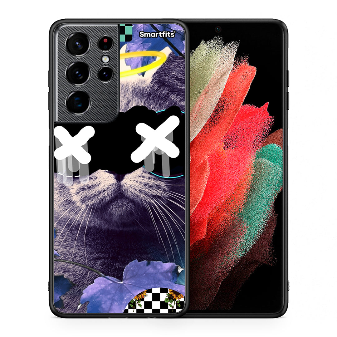 Θήκη Samsung S21 Ultra Cat Collage από τη Smartfits με σχέδιο στο πίσω μέρος και μαύρο περίβλημα | Samsung S21 Ultra Cat Collage case with colorful back and black bezels
