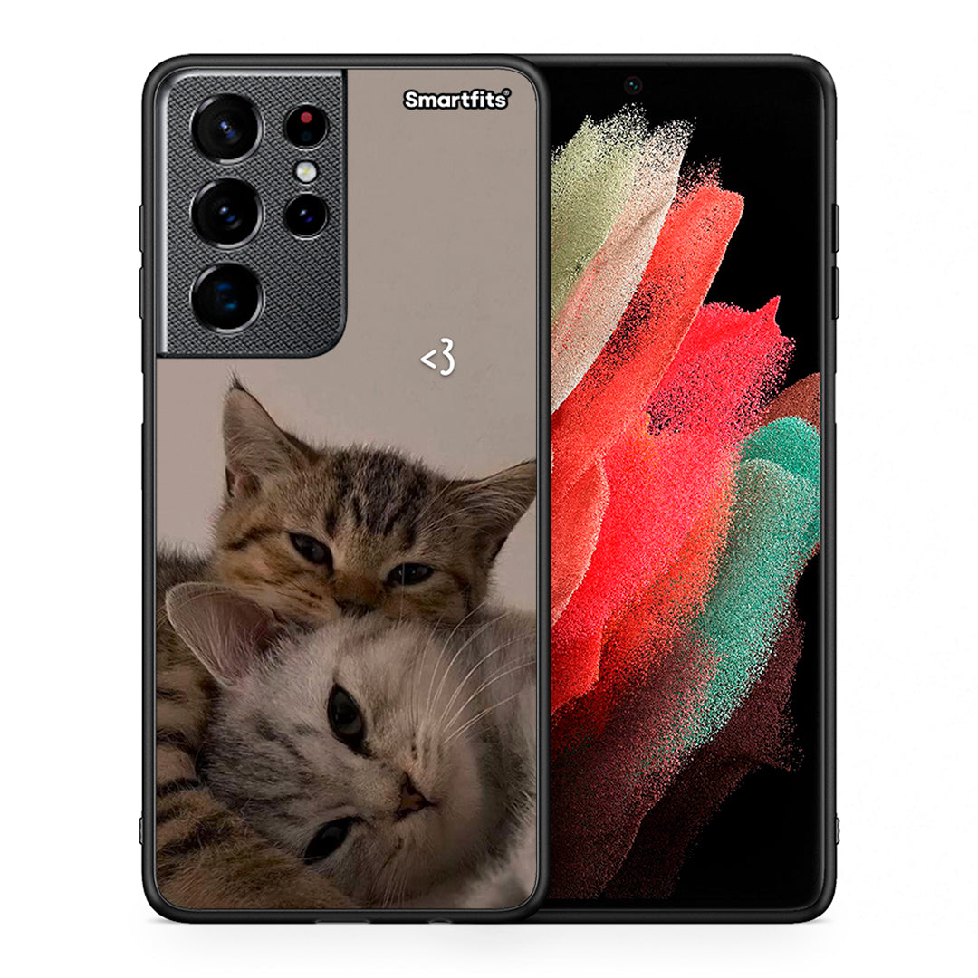 Θήκη Samsung S21 Ultra Cats In Love από τη Smartfits με σχέδιο στο πίσω μέρος και μαύρο περίβλημα | Samsung S21 Ultra Cats In Love case with colorful back and black bezels