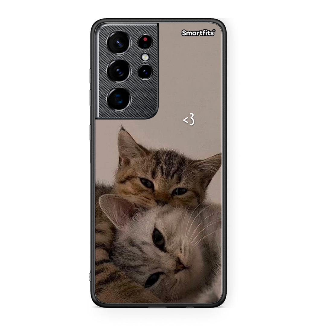 Samsung S21 Ultra Cats In Love Θήκη από τη Smartfits με σχέδιο στο πίσω μέρος και μαύρο περίβλημα | Smartphone case with colorful back and black bezels by Smartfits