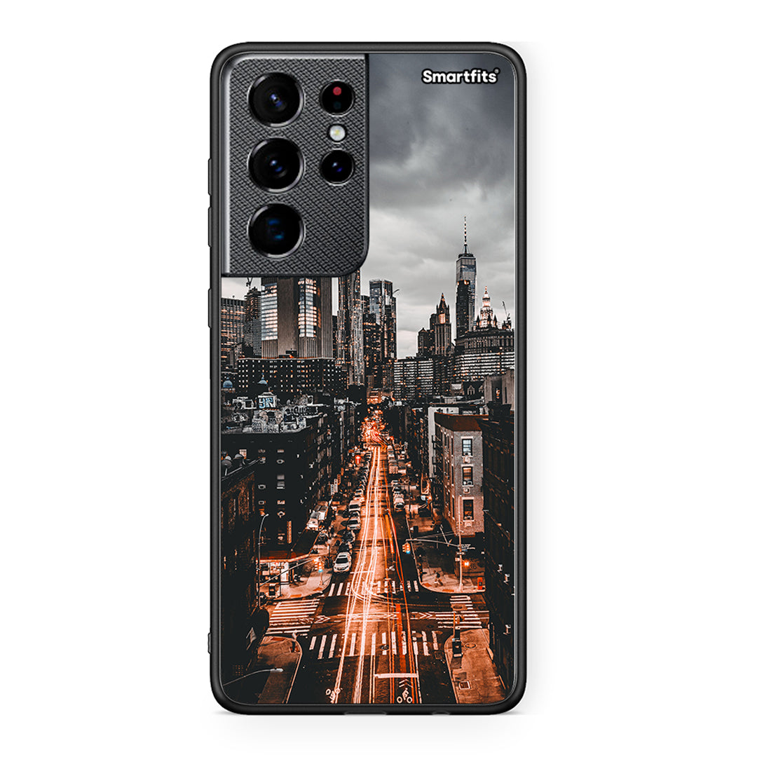 Samsung S21 Ultra City Lights θήκη από τη Smartfits με σχέδιο στο πίσω μέρος και μαύρο περίβλημα | Smartphone case with colorful back and black bezels by Smartfits