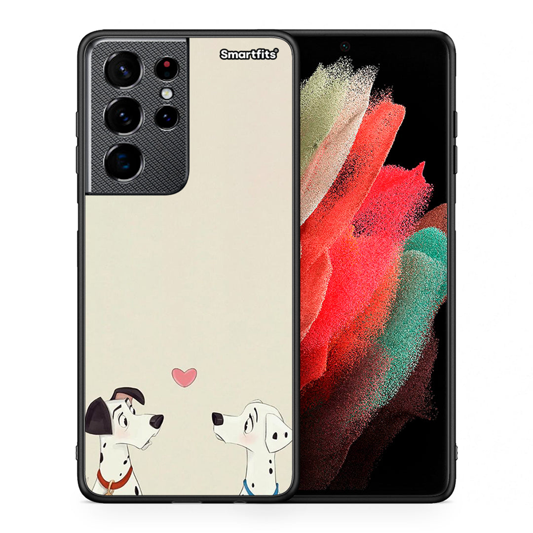 Θήκη Samsung S21 Ultra Dalmatians Love από τη Smartfits με σχέδιο στο πίσω μέρος και μαύρο περίβλημα | Samsung S21 Ultra Dalmatians Love case with colorful back and black bezels