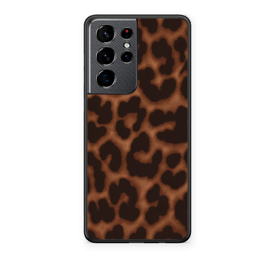 Θήκη Samsung Galaxy S21 Ultra Leopard Print Dark Brown από τη Smartfits με σχέδιο στο πίσω μέρος και μαύρο περίβλημα | Samsung Galaxy S21 Ultra Leopard Print Dark Brown case with colorful back and black bezels